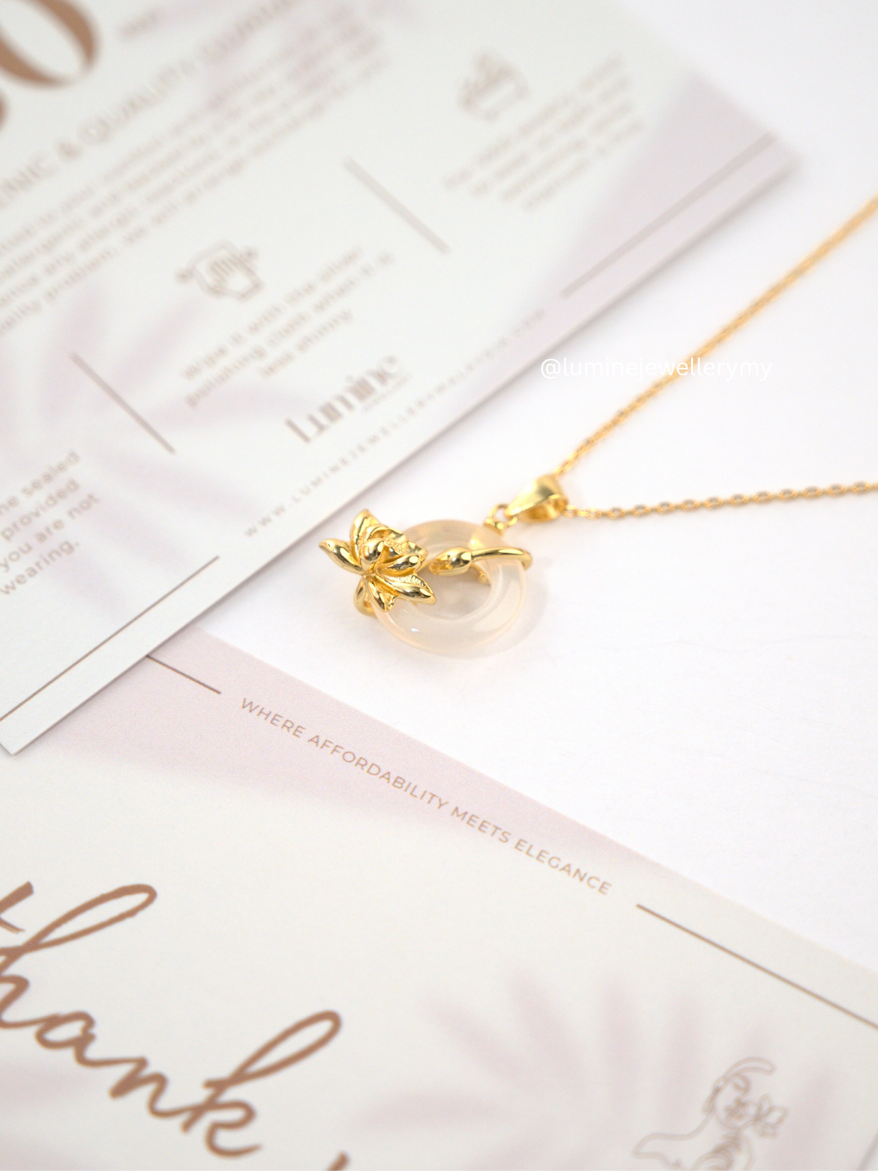 Moonlit Lotus White Chalcedony Necklace