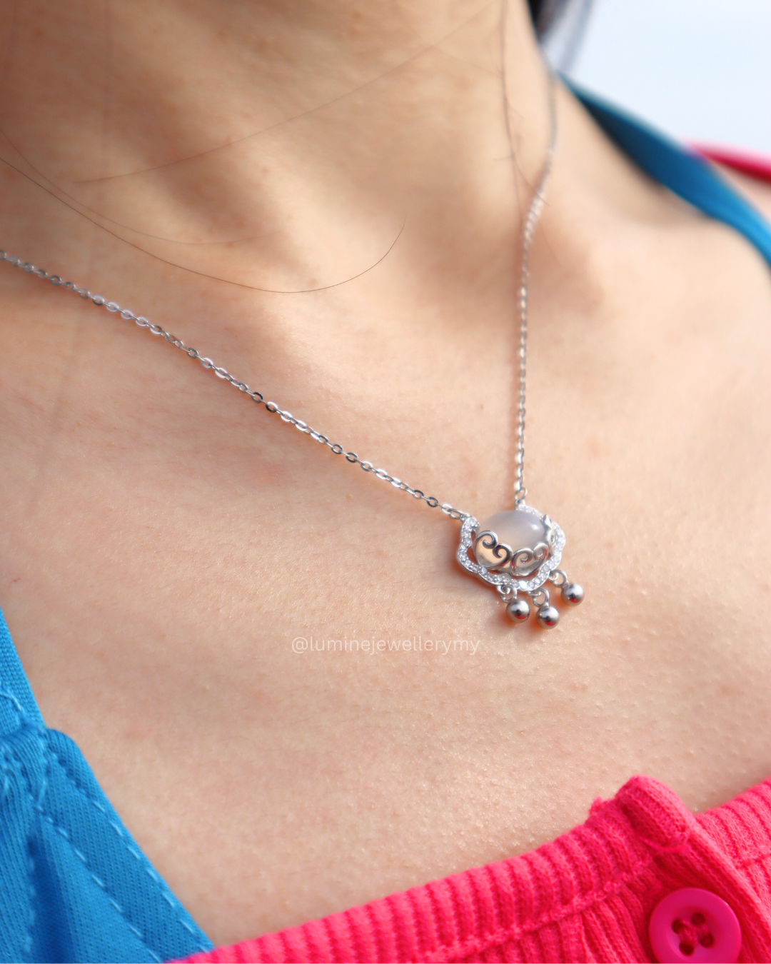 White Chalcedony Peace Lock Necklace