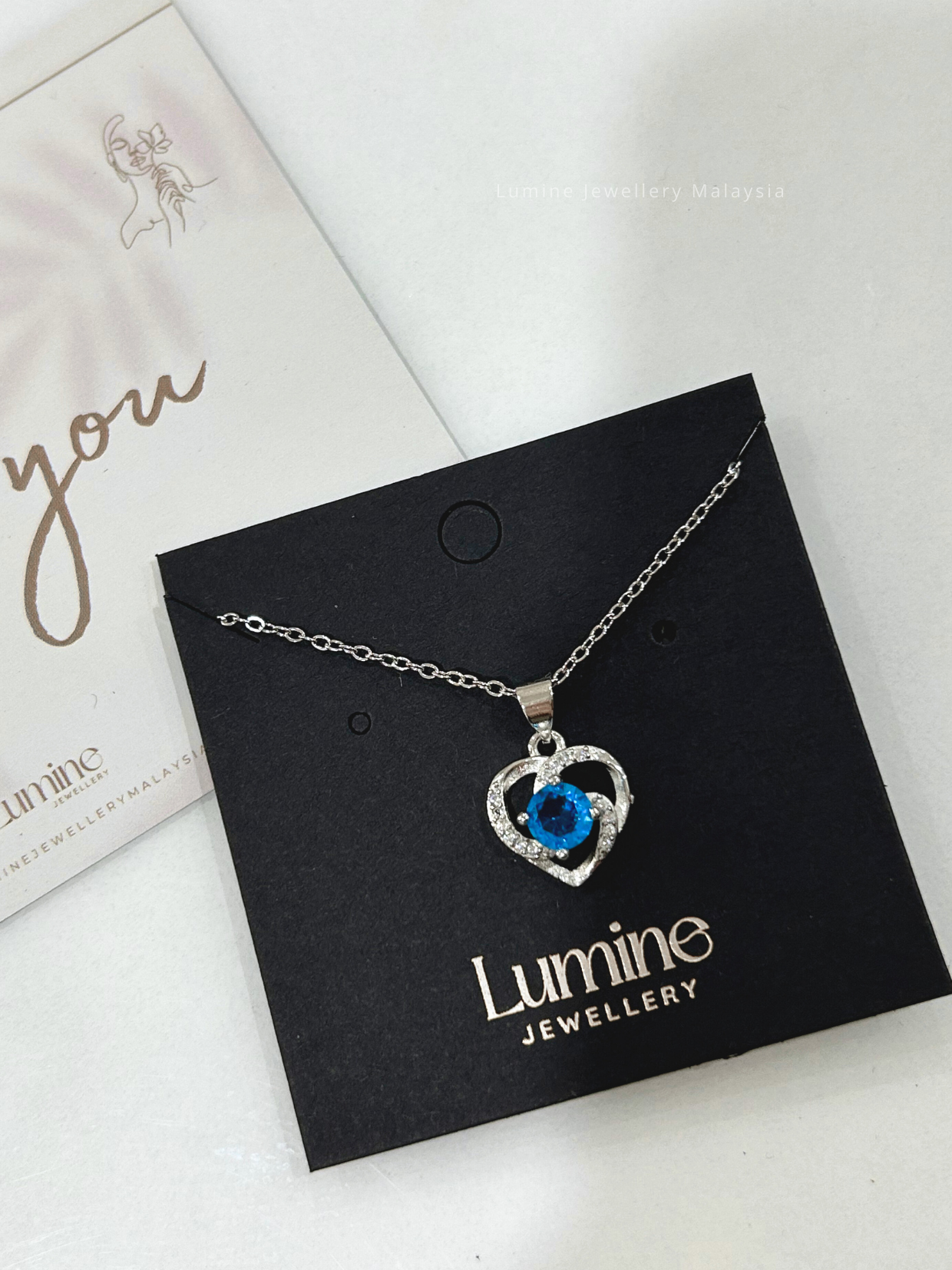 Tiny Blue Diamond Heart Necklace