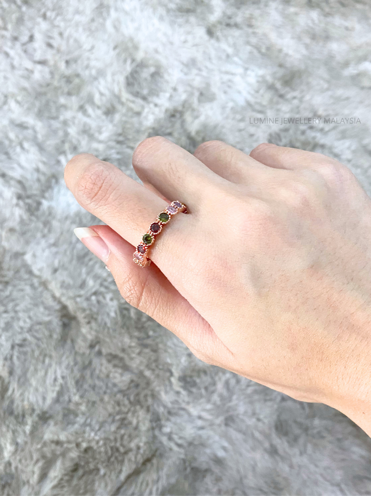Rose Gold Tennis Colorful Zircon Ring