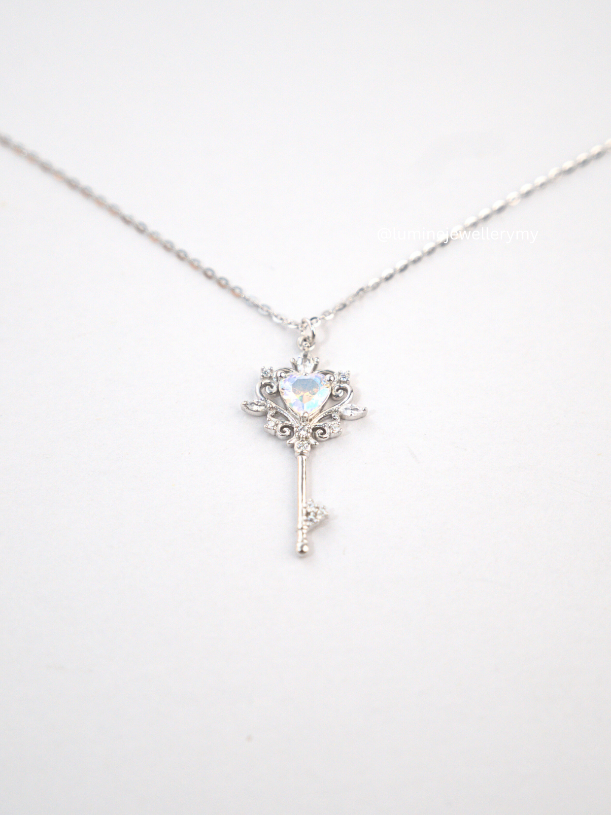 Sweetheart Key Necklace (Rainbow Zircon)