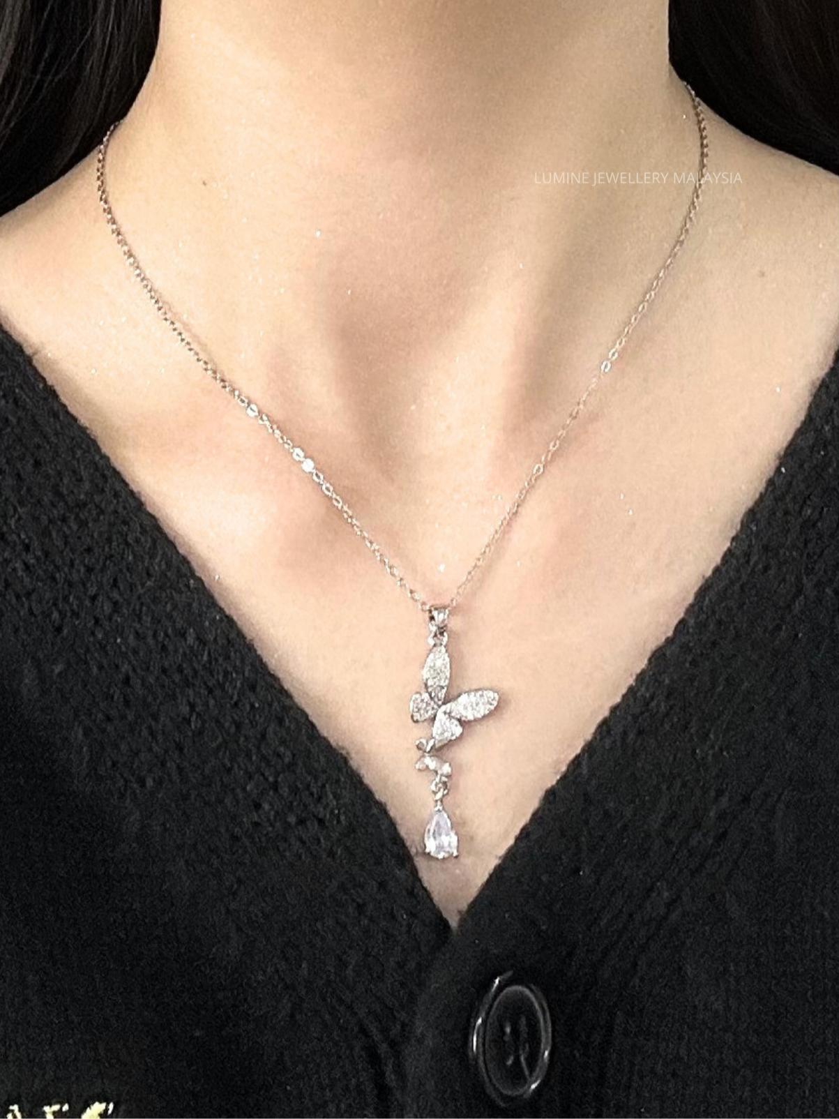 Sapphire Teardrop Diamond Butterfly Necklace