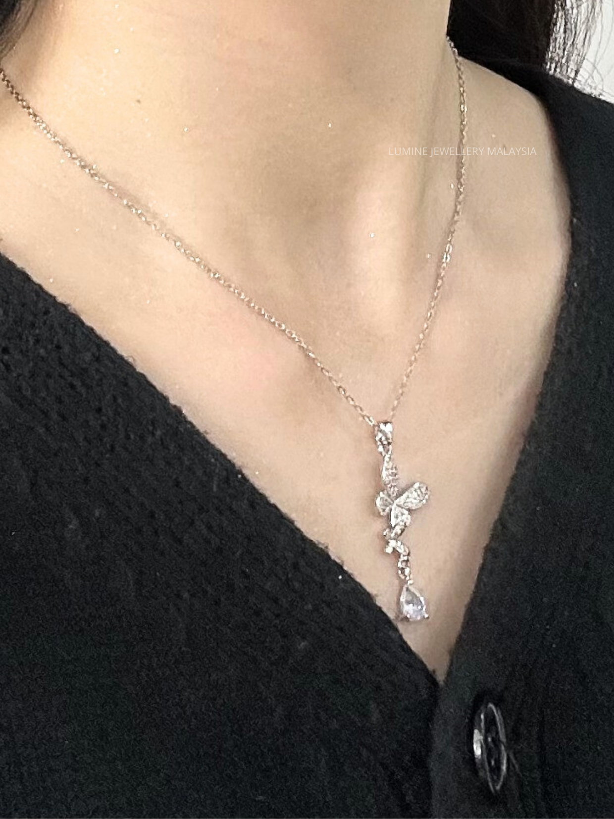 Sapphire Teardrop Diamond Butterfly Necklace