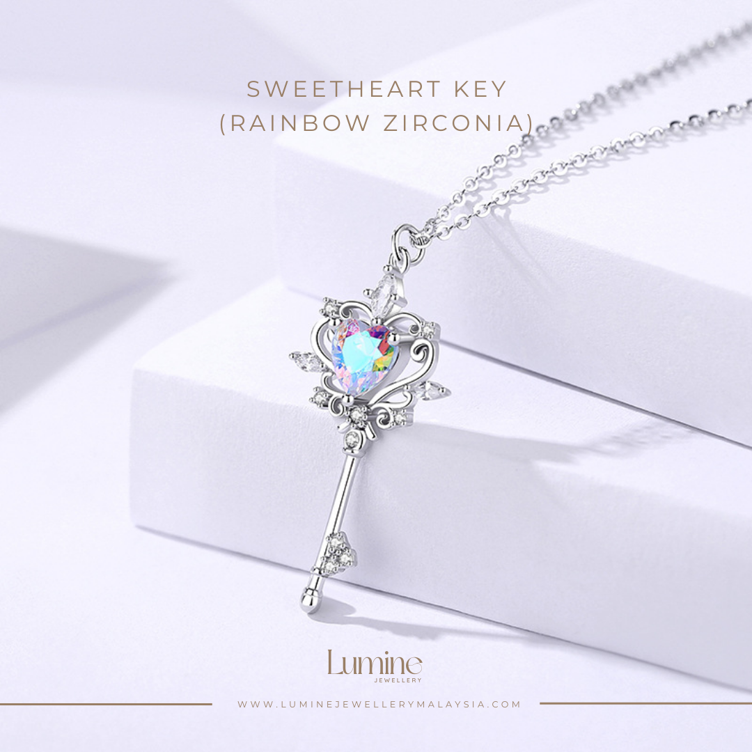 Sweetheart Key Necklace (Rainbow Zircon)