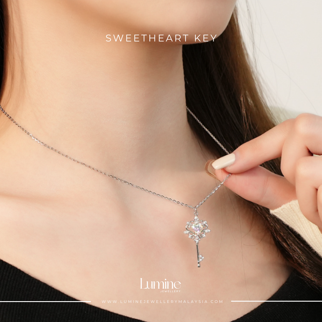 Sweetheart Key Necklace (Rainbow Zircon)