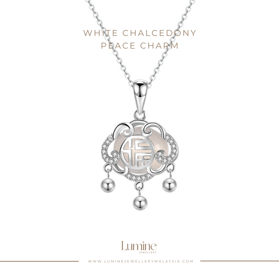 White Chalcedony Peace Charm Necklace