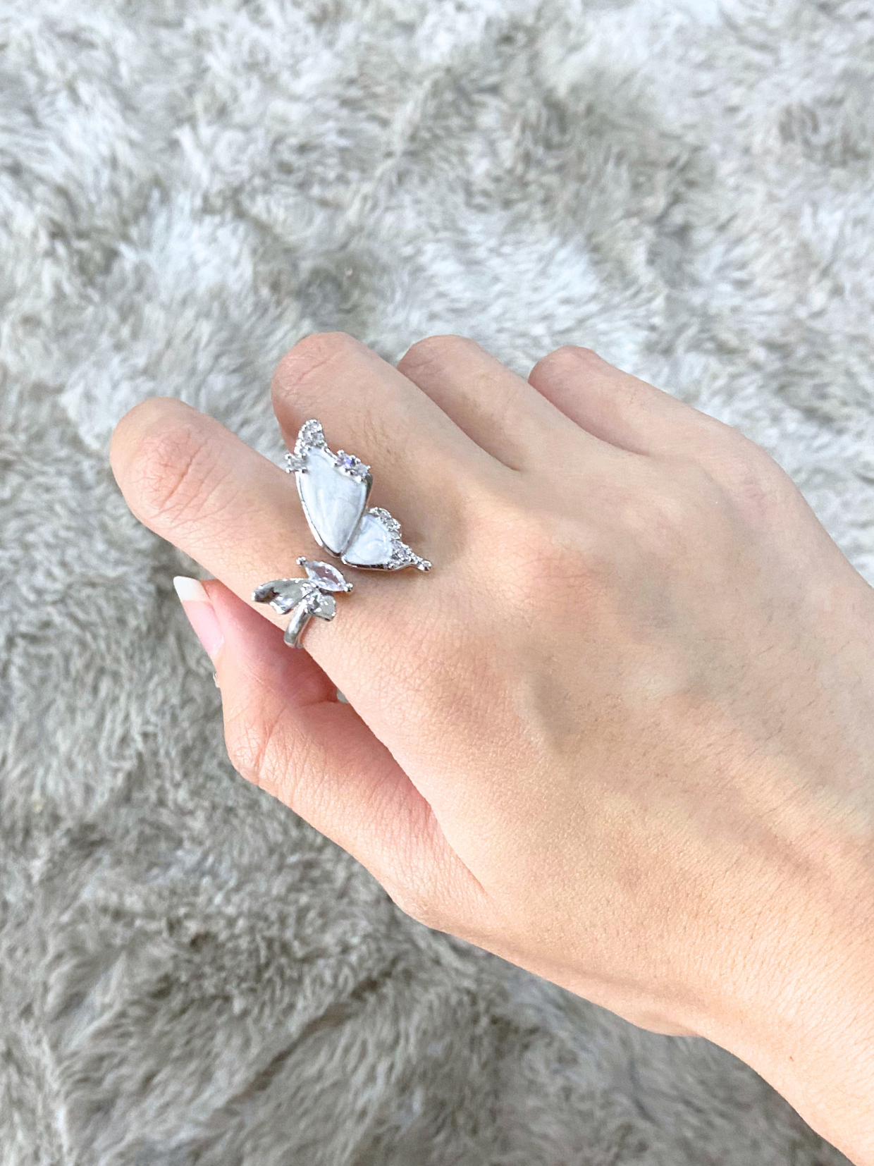 White Shell Butterfly Ring