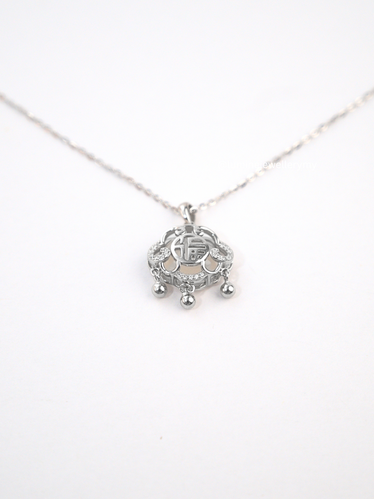 White Chalcedony Peace Charm Necklace