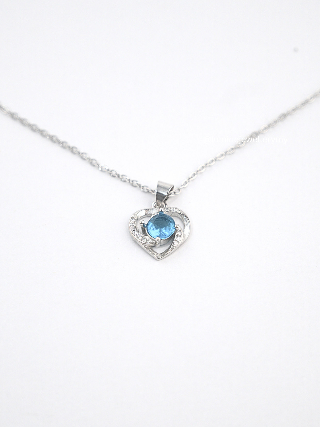 Tiny Blue Diamond Heart Necklace