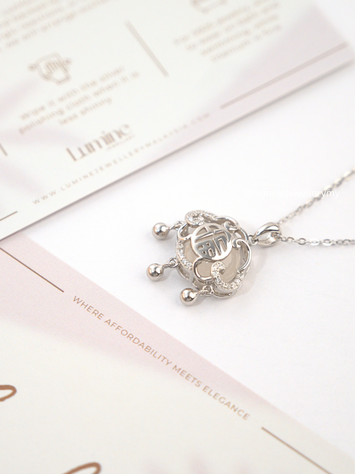 White Chalcedony Peace Charm Necklace