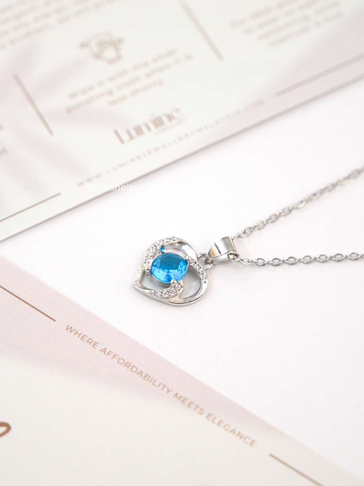 Tiny Blue Diamond Heart Necklace