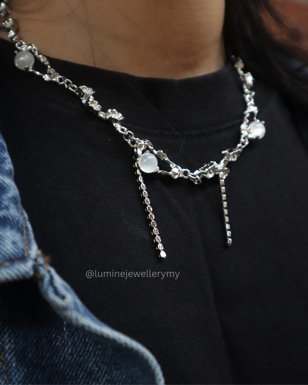 Gleaming Titanium Tassel Necklace