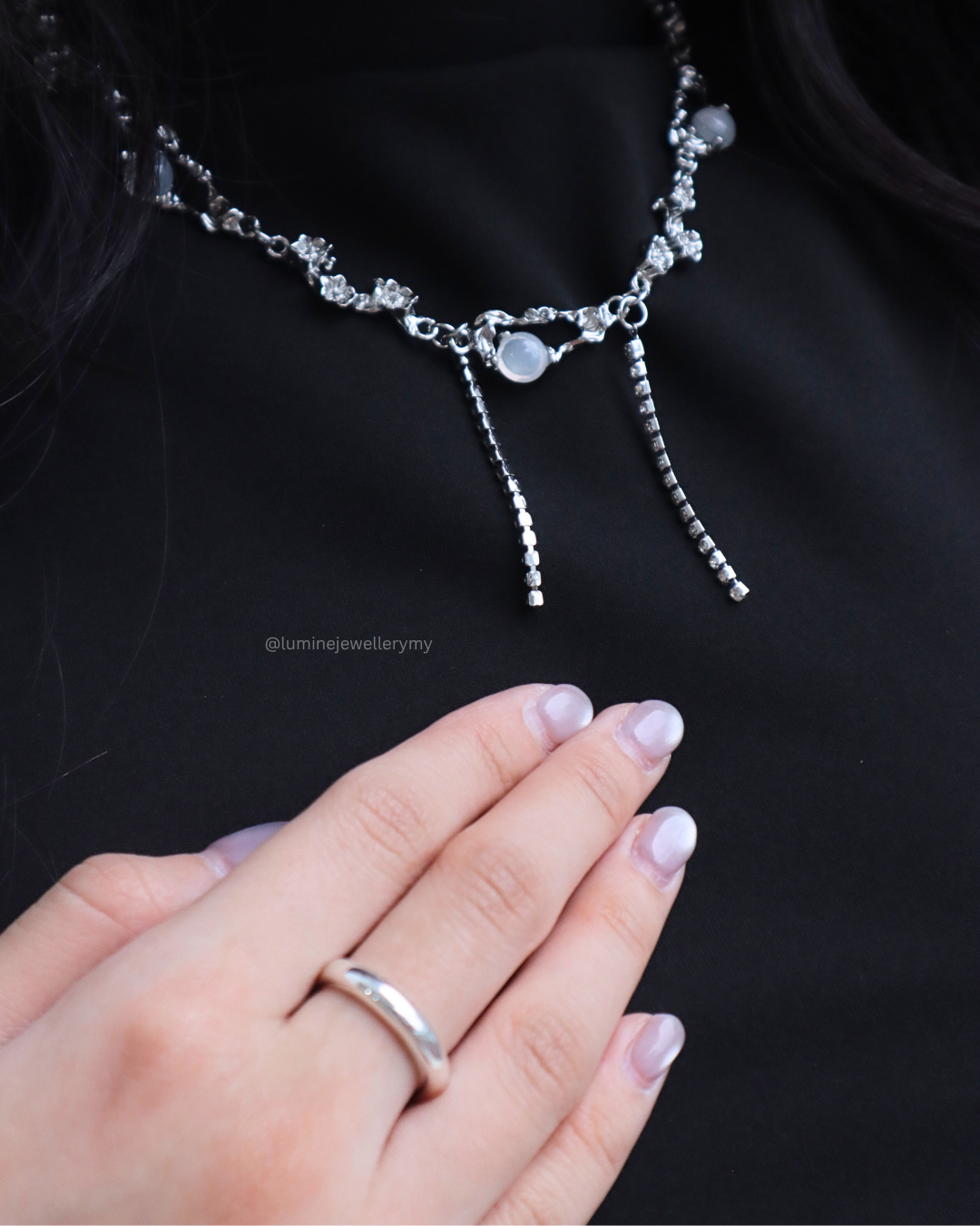 Gleaming Titanium Tassel Necklace