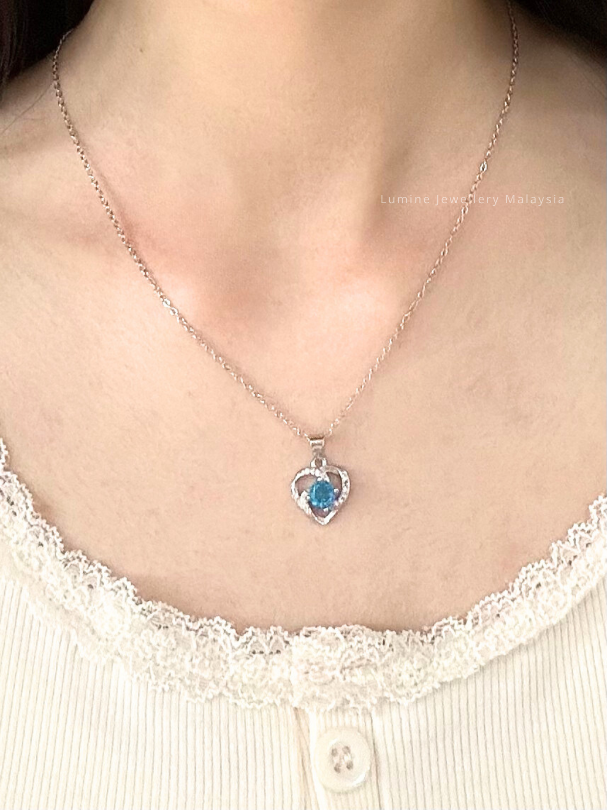 Tiny Blue Diamond Heart Necklace