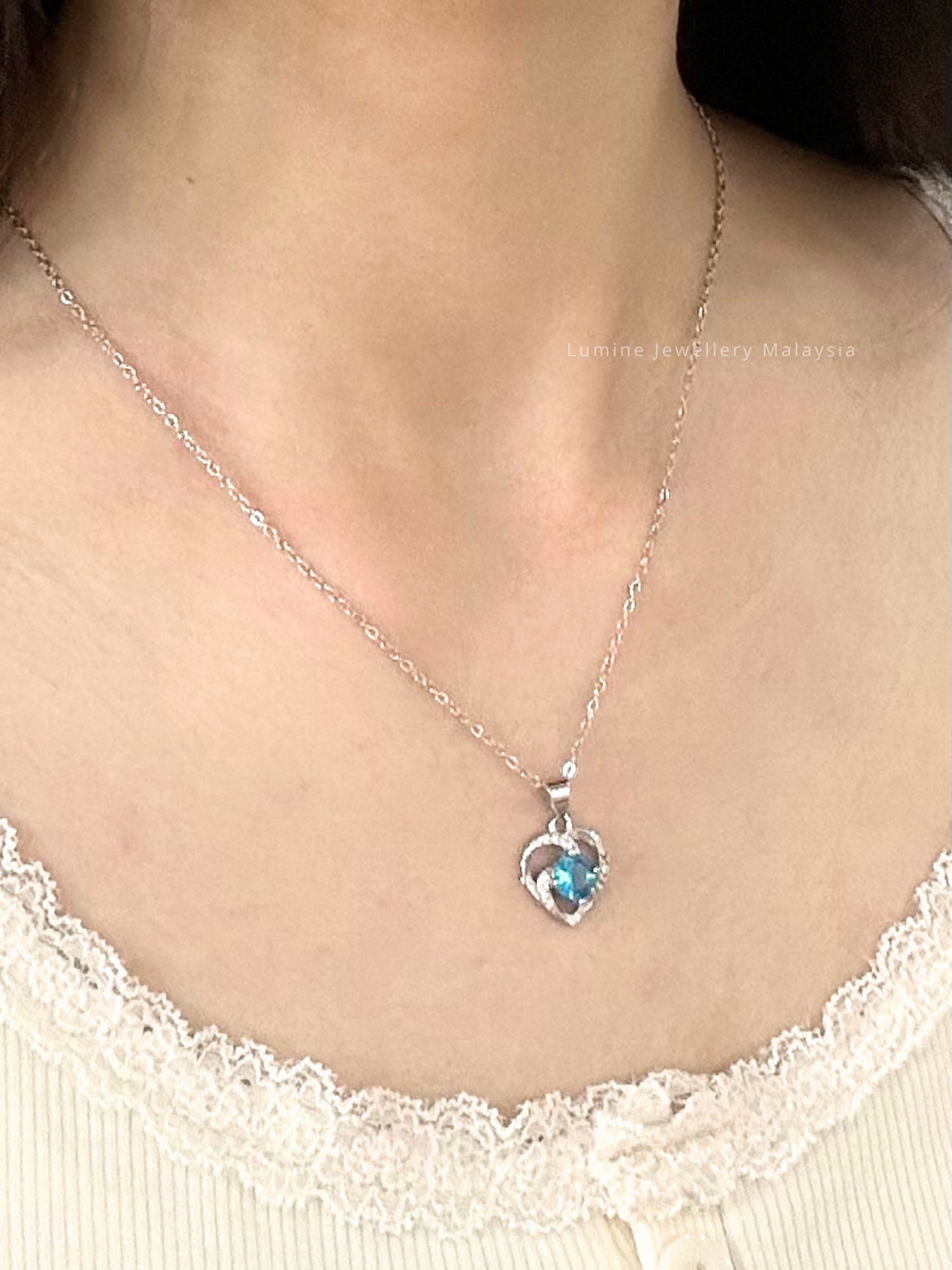 Tiny Blue Diamond Heart Necklace