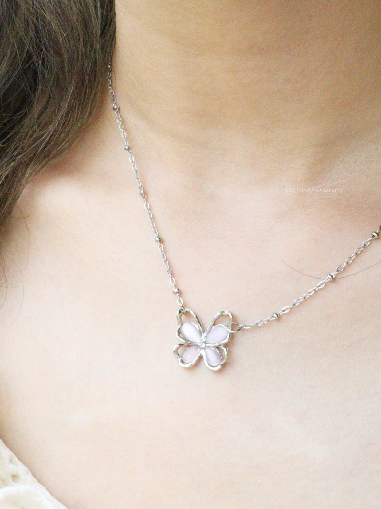 Strawberry Crystal Butterfly Necklace