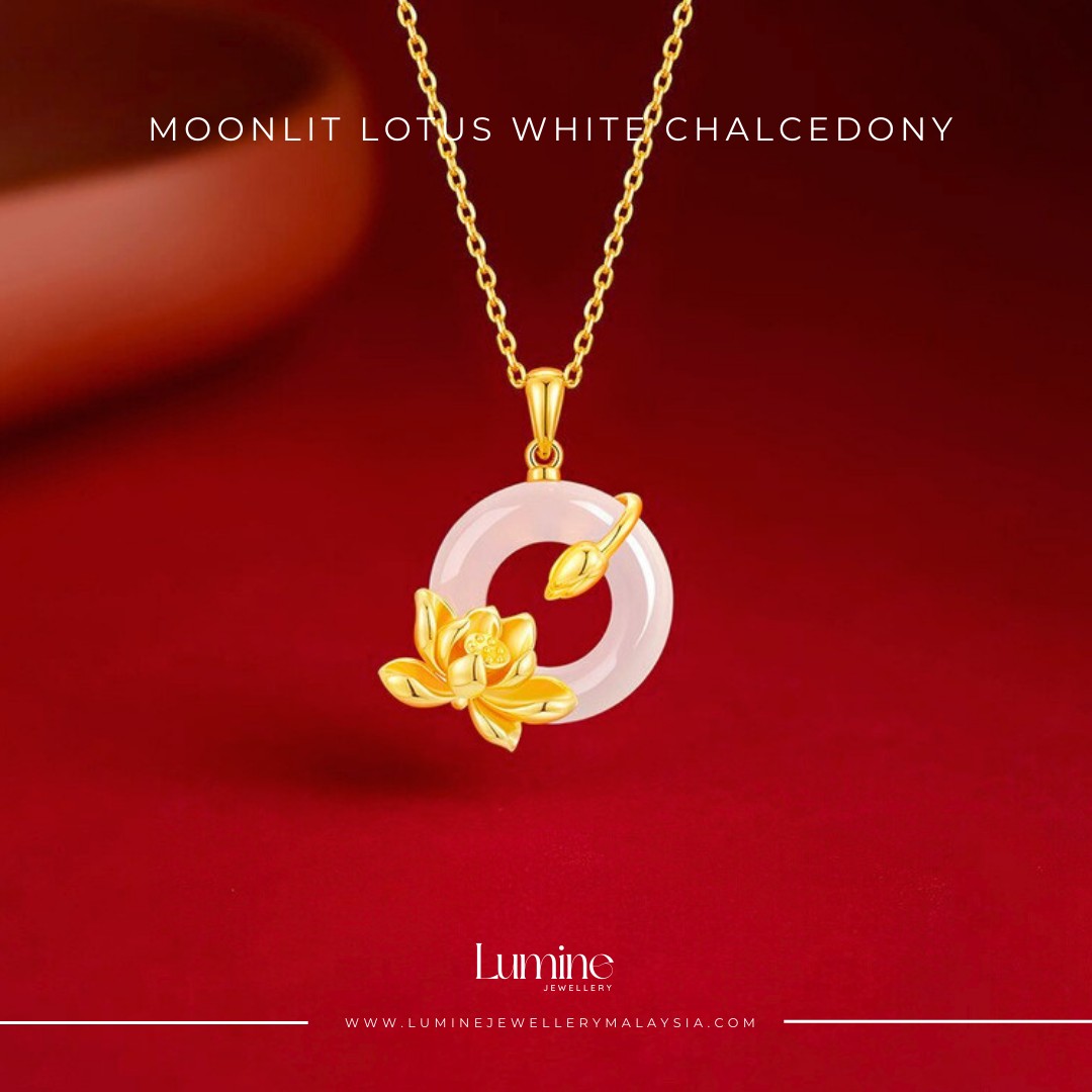 Moonlit Lotus White Chalcedony Necklace