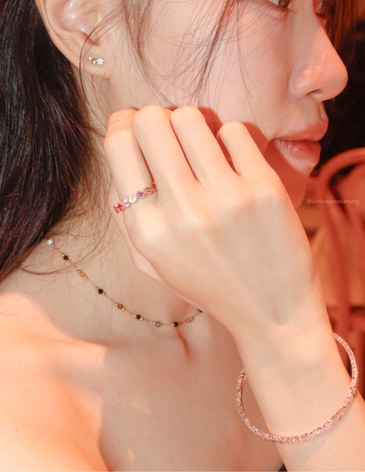Rose Gold Tennis Colorful Zircon Ring