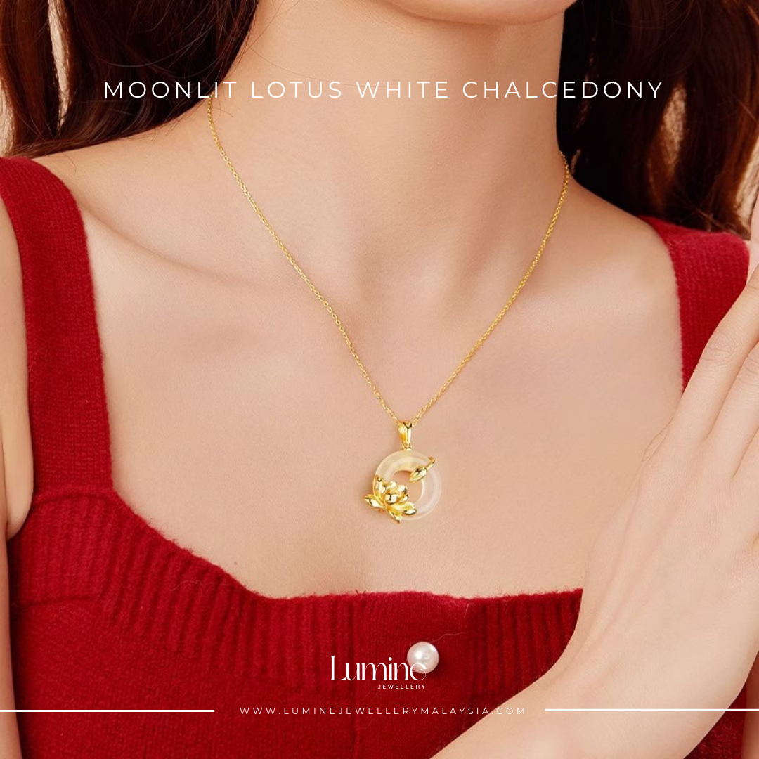 Moonlit Lotus White Chalcedony Necklace