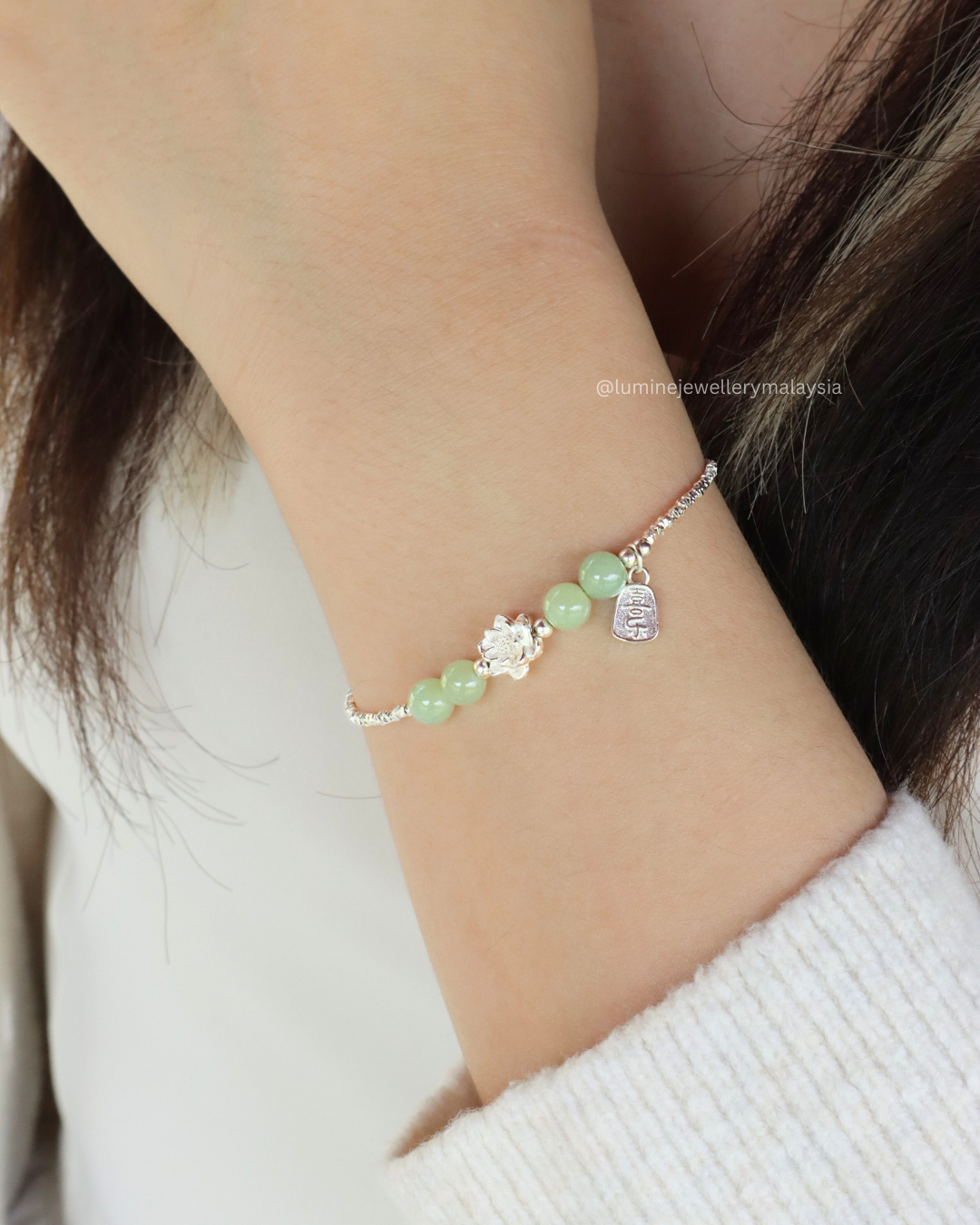 Silver Jade Blessings Bracelet (Made by Nephrite)