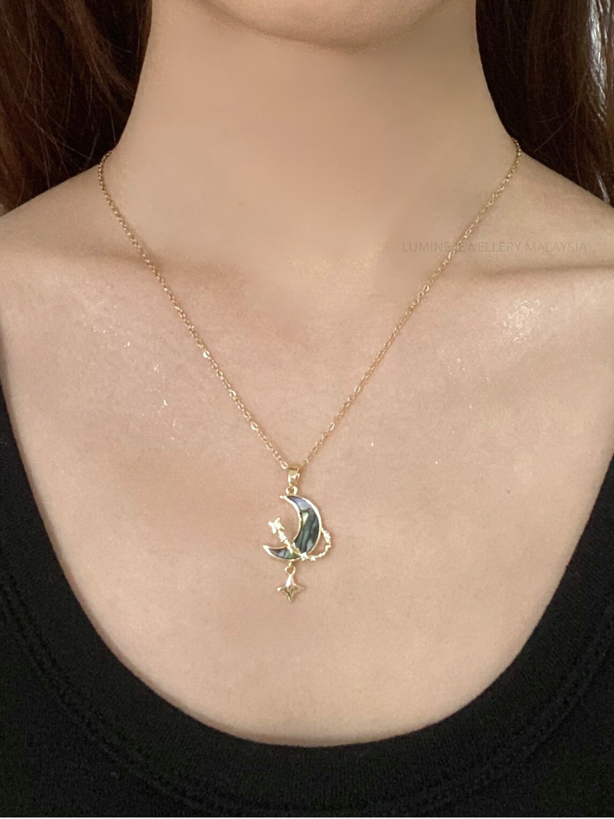 Gold Shell Lustre Crescent Necklace