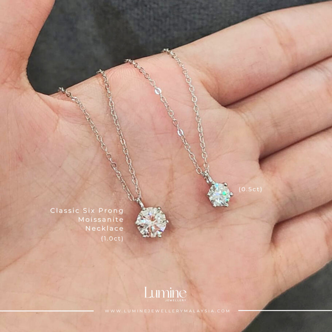 Classic Six Prong Moissanite Necklace with Cert (GRA Certified Moissanite | S925)