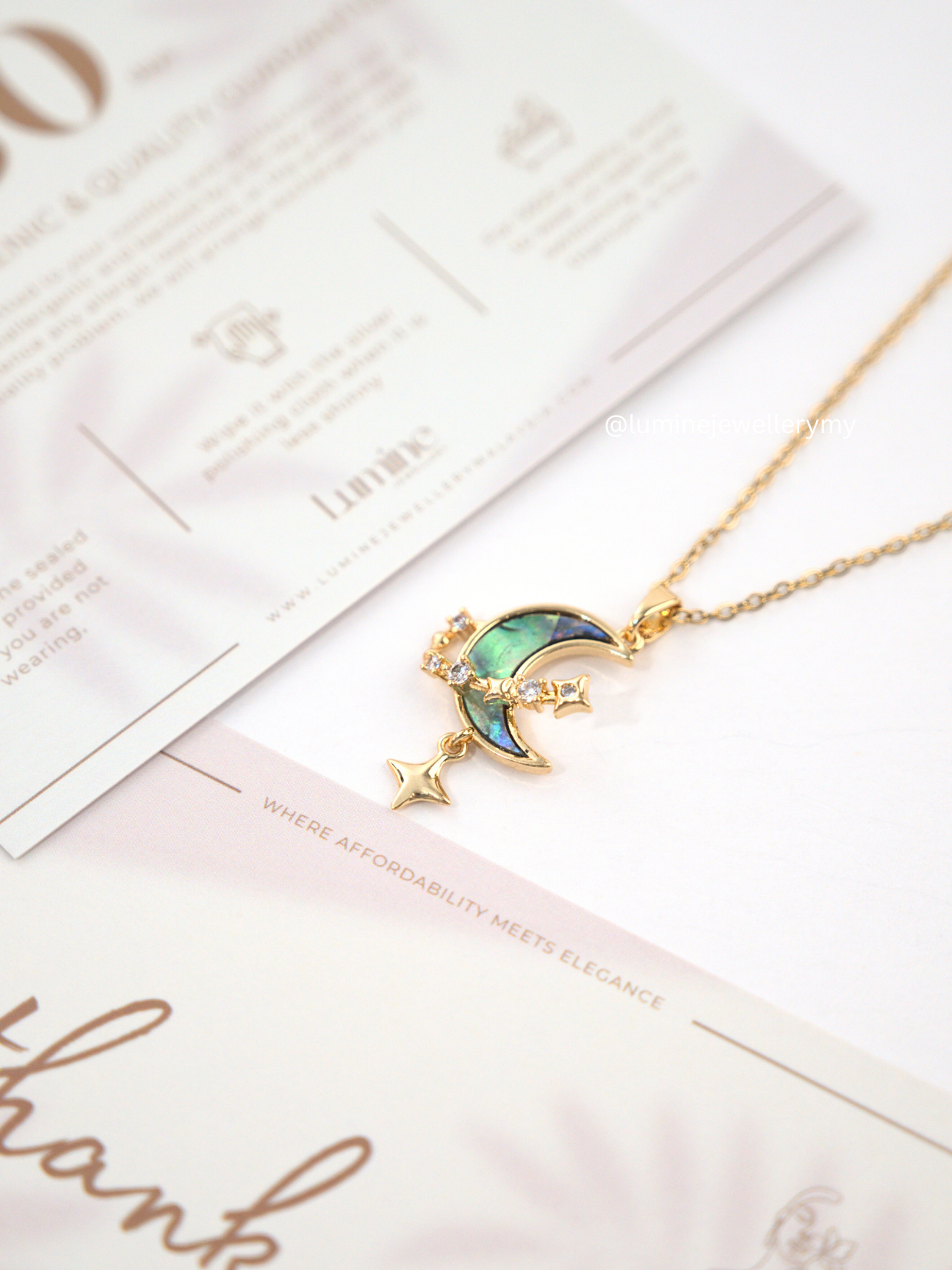 Gold Shell Lustre Crescent Necklace