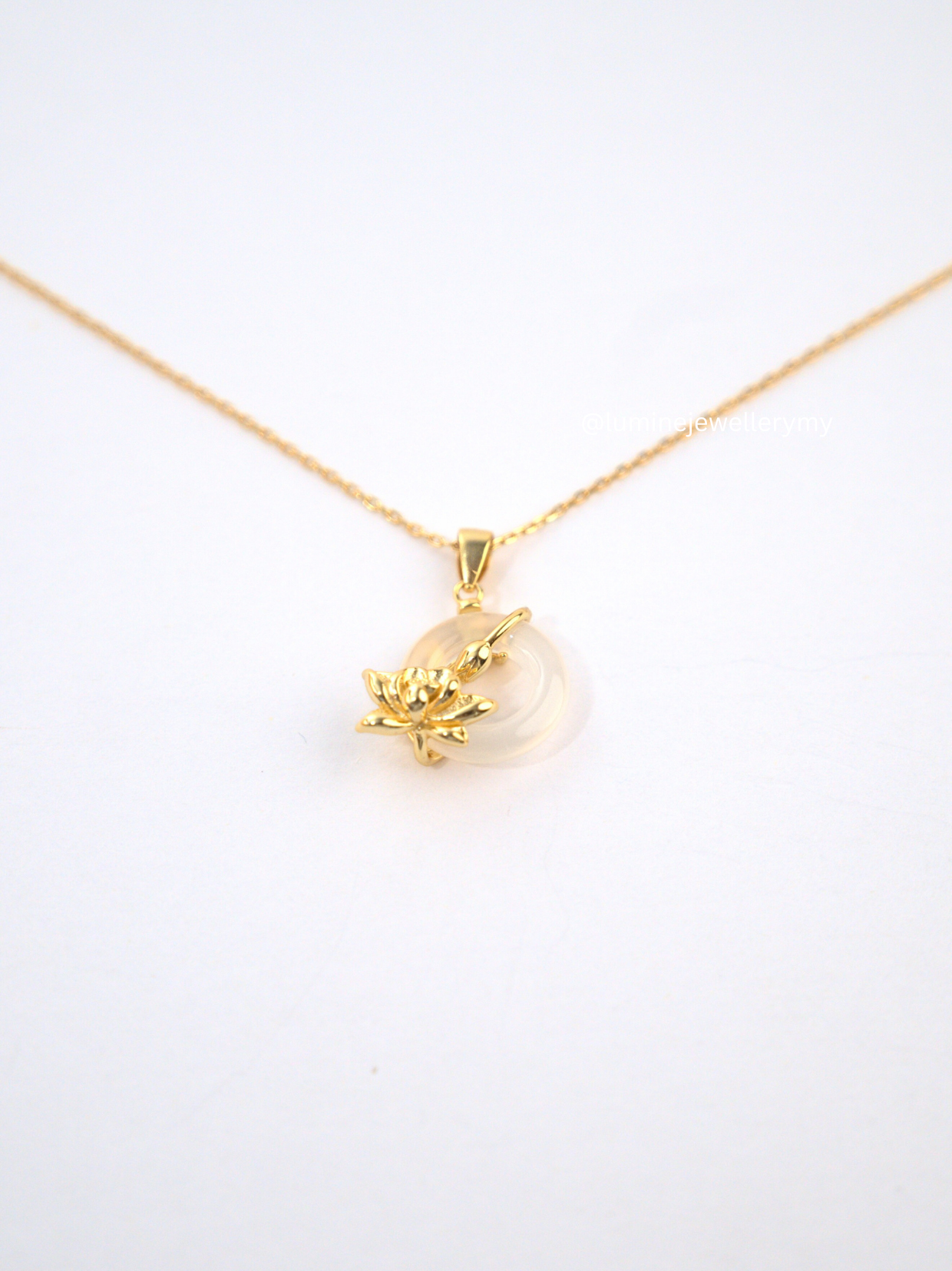 Moonlit Lotus White Chalcedony Necklace