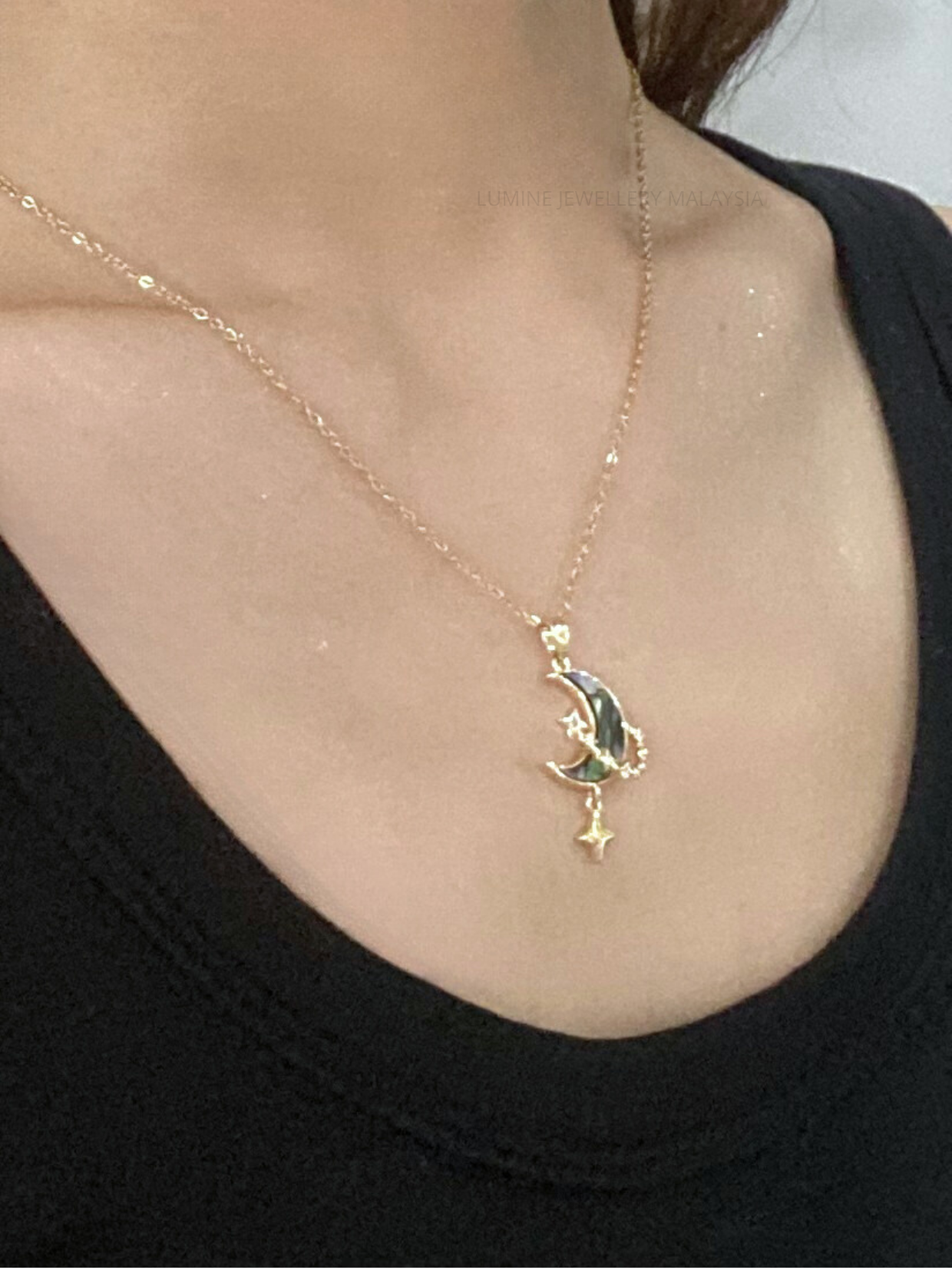 Gold Shell Lustre Crescent Necklace