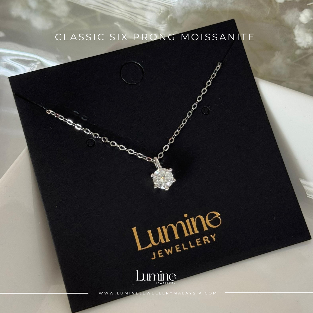 Classic Six Prong Moissanite Necklace with Cert (GRA Certified Moissanite | S925)