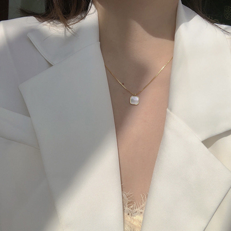 Gold Rectangle White Shell Necklace