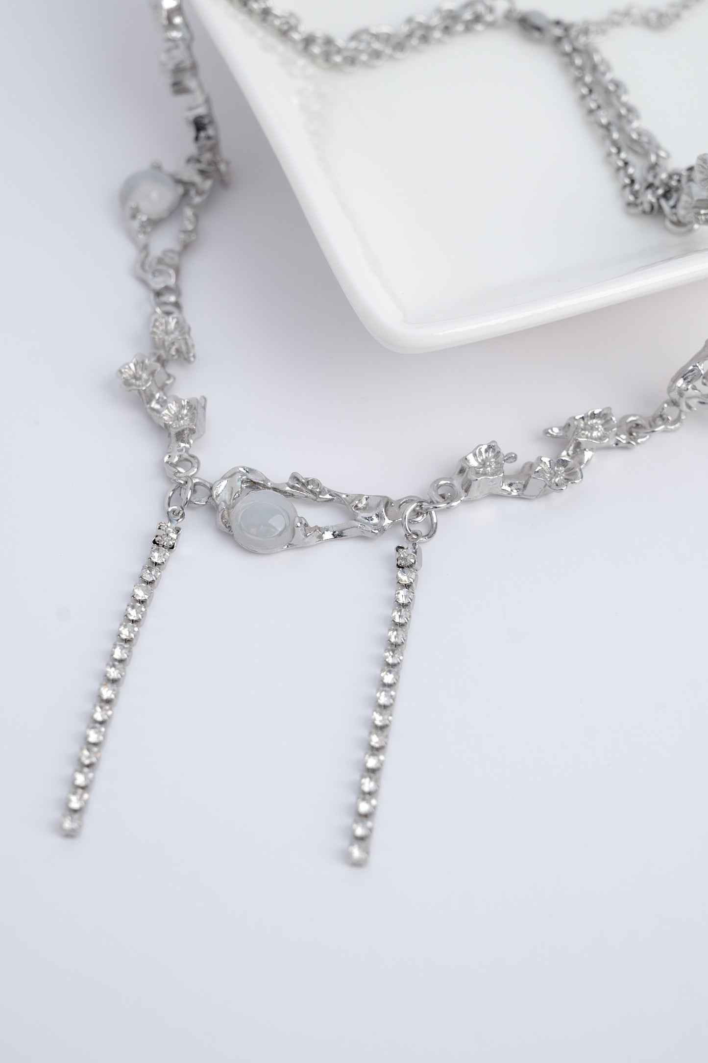 Gleaming Titanium Tassel Necklace