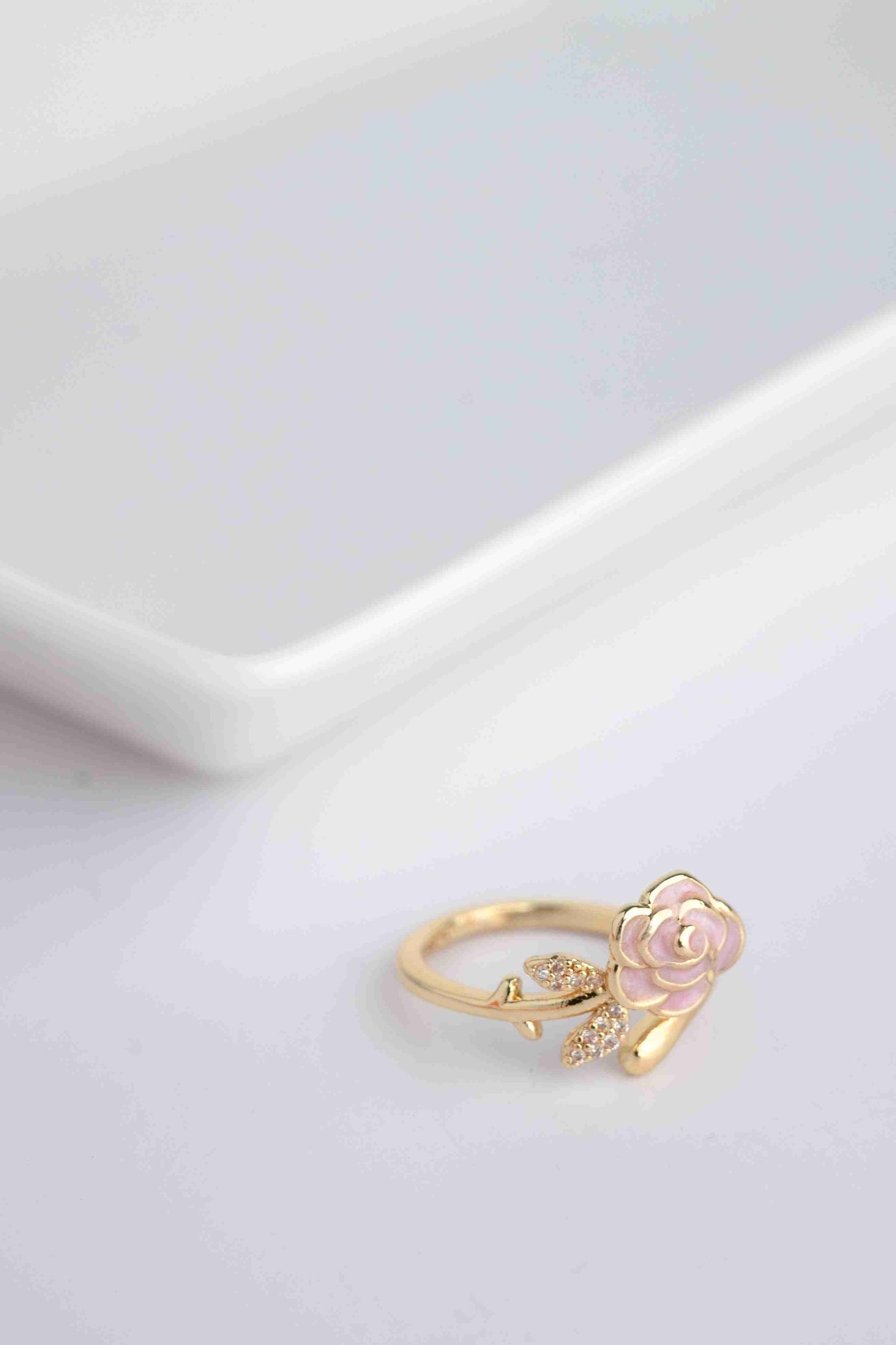3D Pink Rose Open Ring