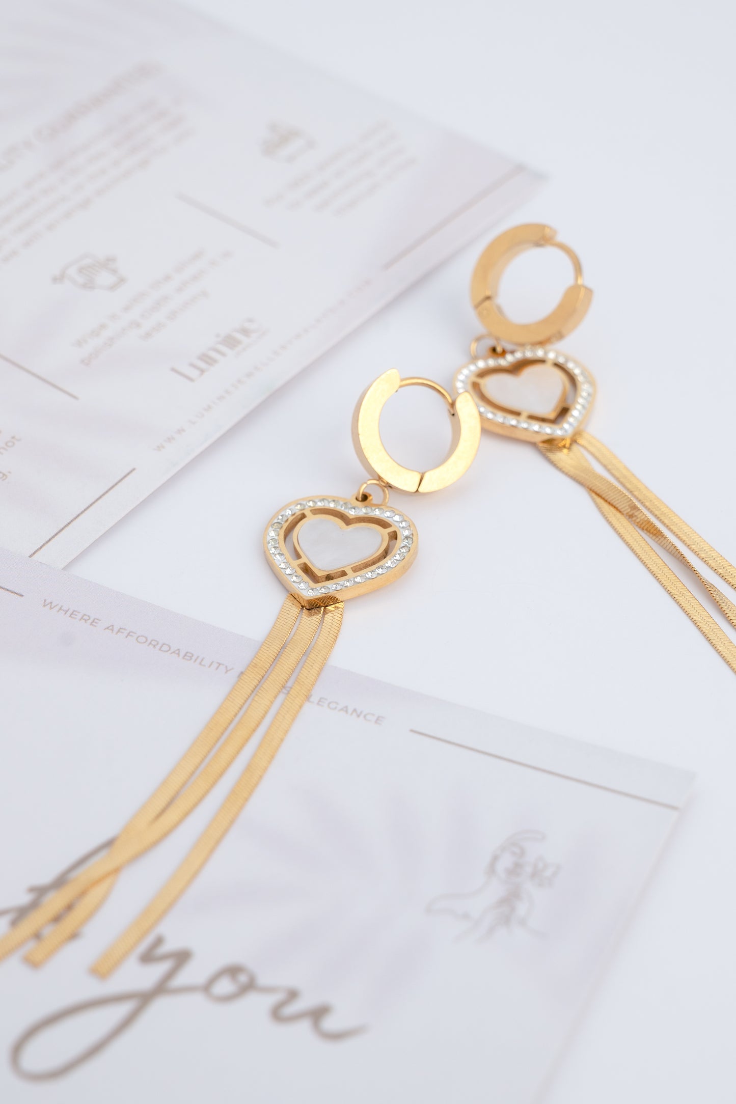 Golden Heart Tassel Earrings