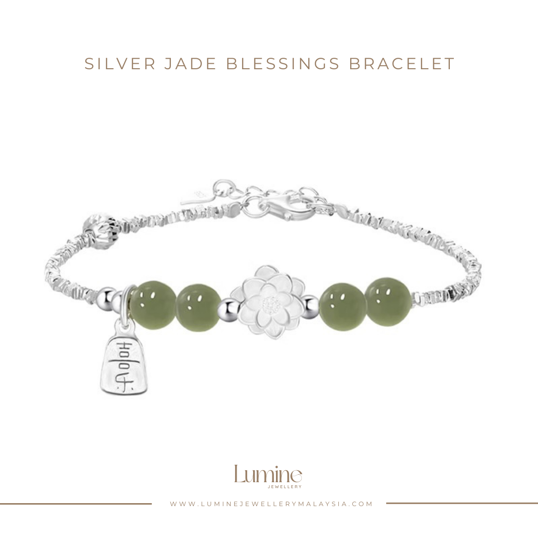 Silver Jade Blessings Bracelet (Made by Nephrite)