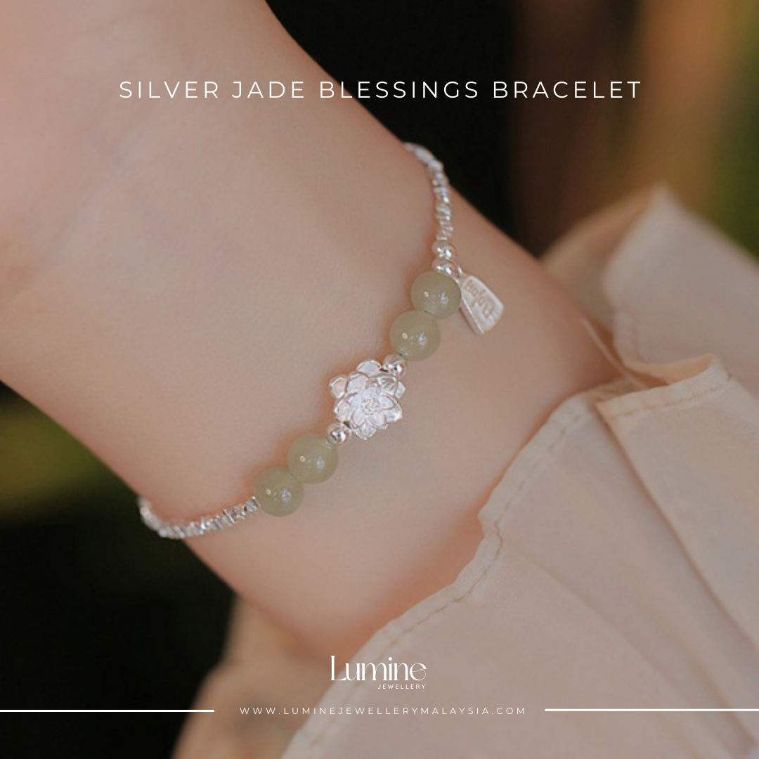 Silver Jade Blessings Bracelet (Made by Nephrite)