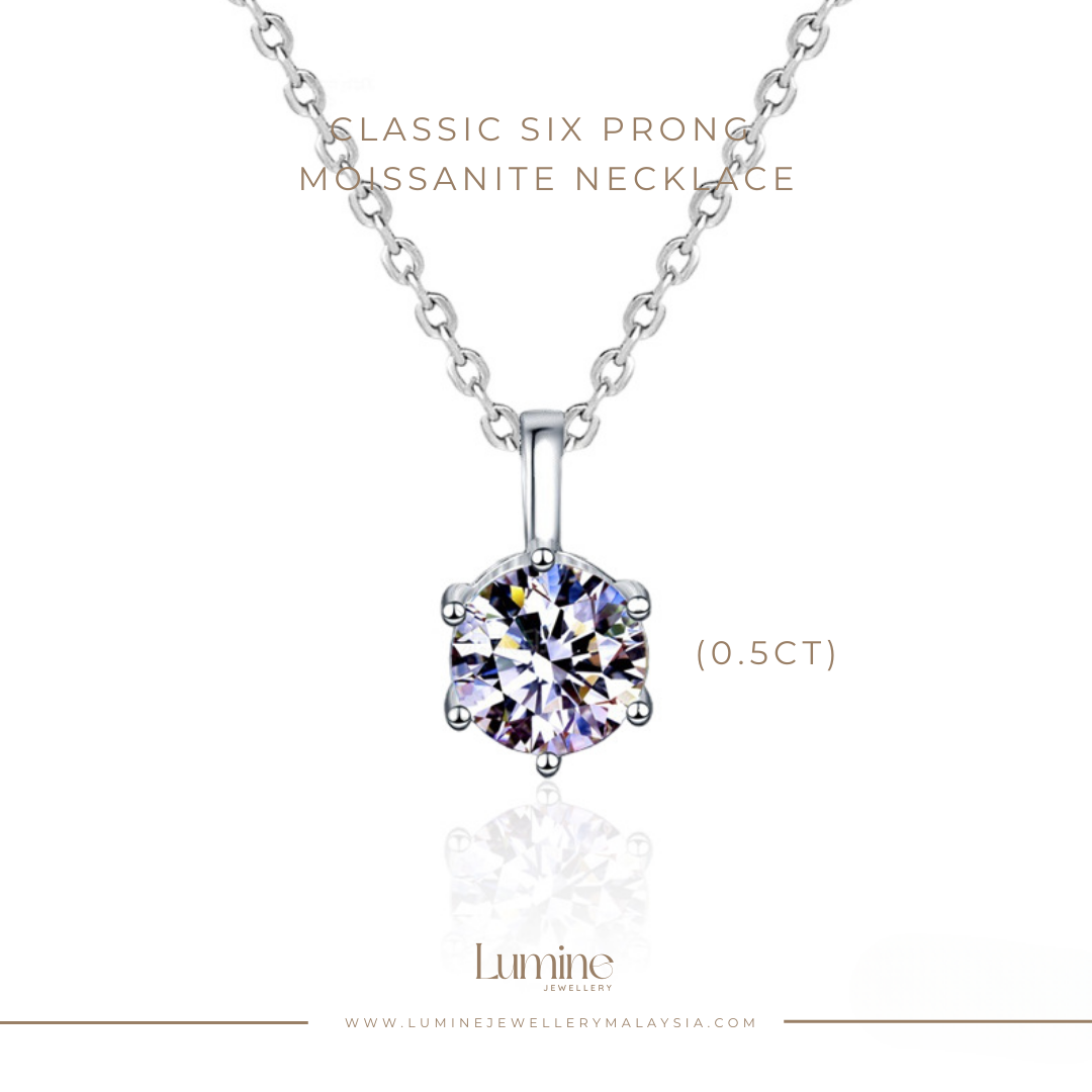 Classic Six Prong Moissanite Necklace with Cert (GRA Certified Moissanite | S925)