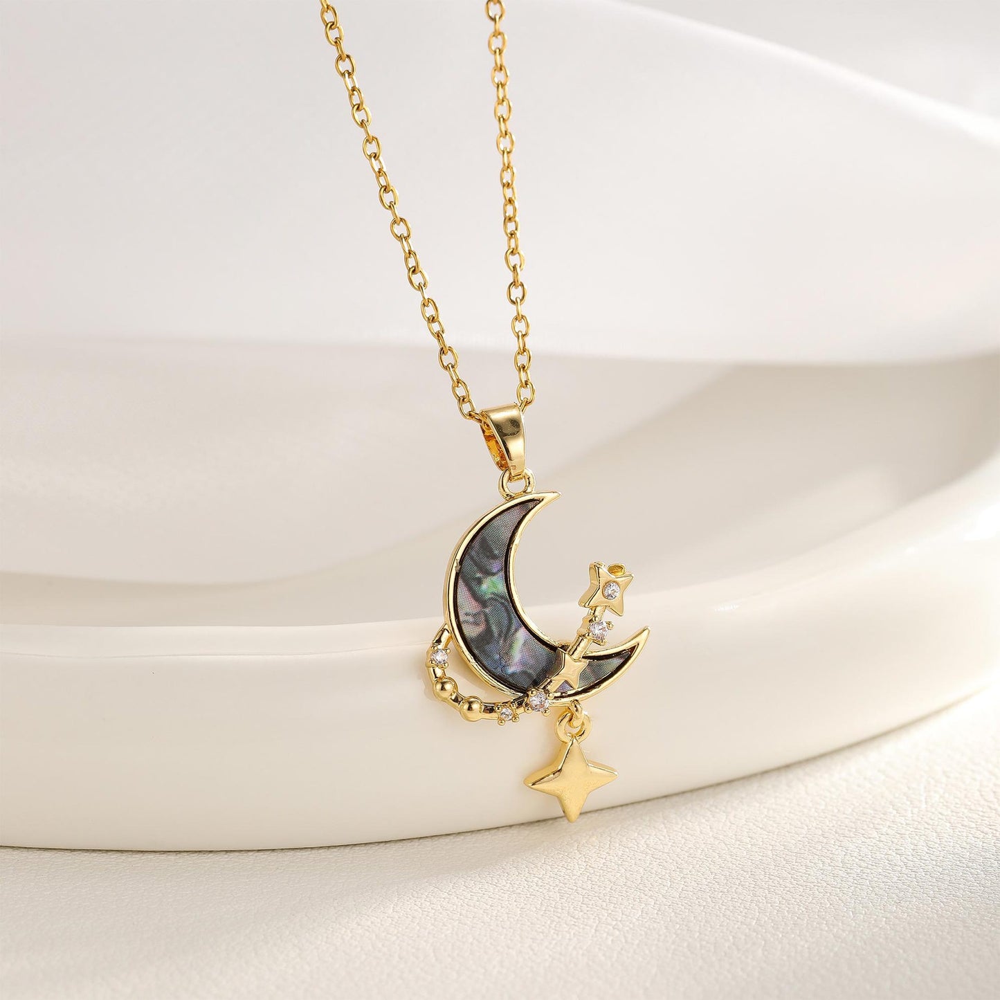 Gold Shell Lustre Crescent Necklace