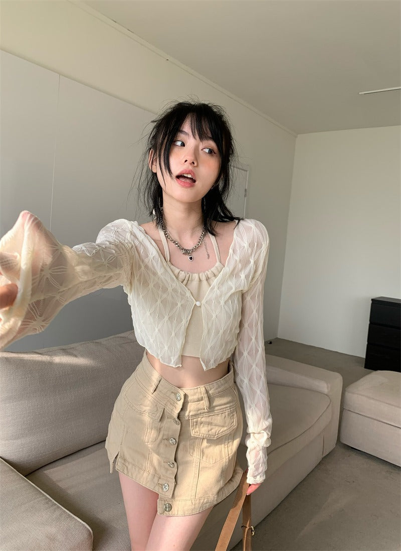 Beige Mesh Western Set