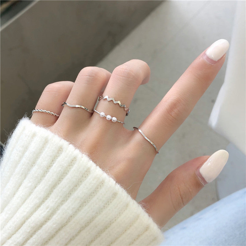 Japan Style Wave Pearl Combo Rings