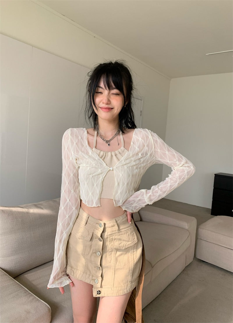 Beige Mesh Western Set