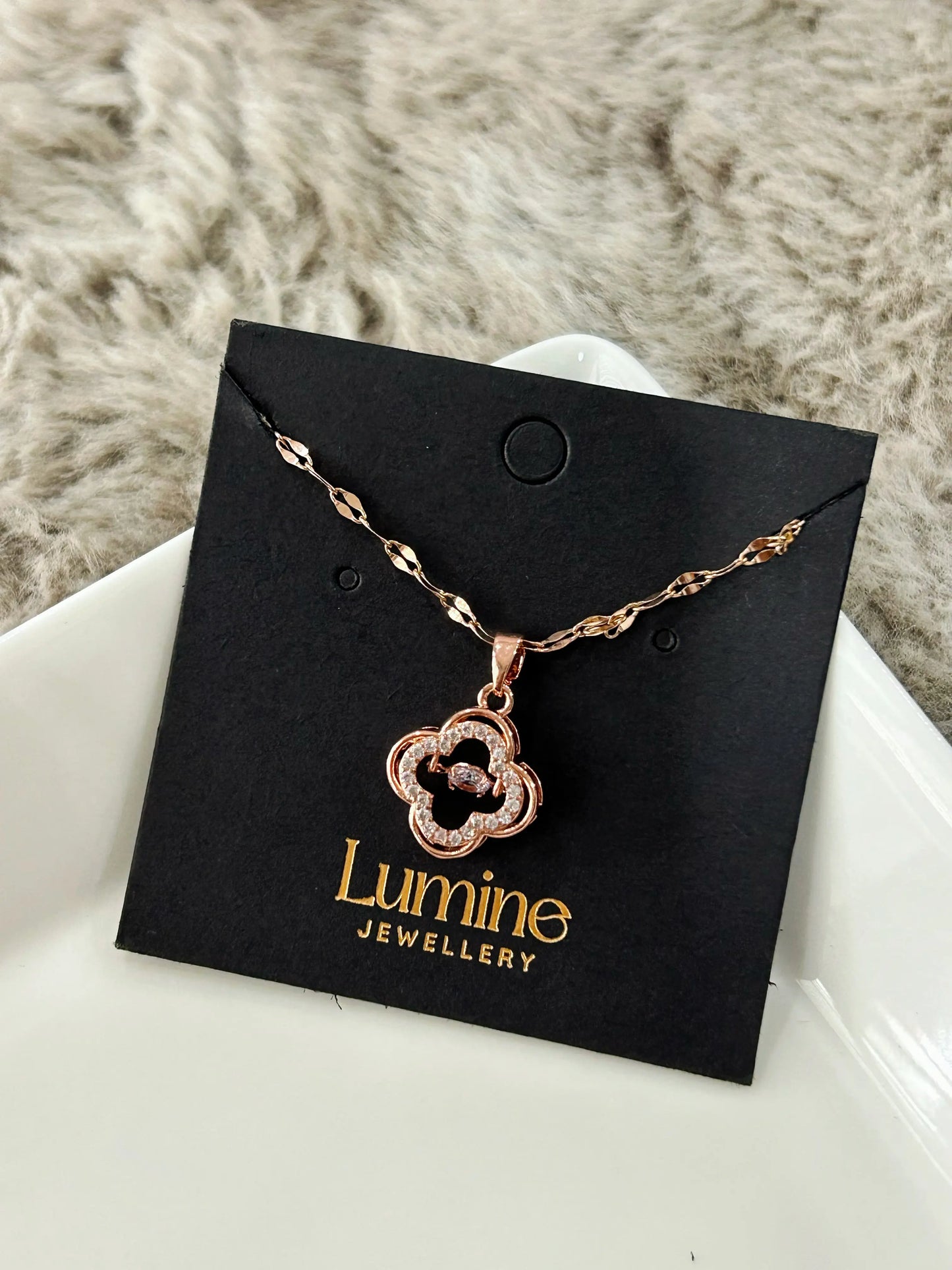 Rose Gold Dancing Clover Necklace