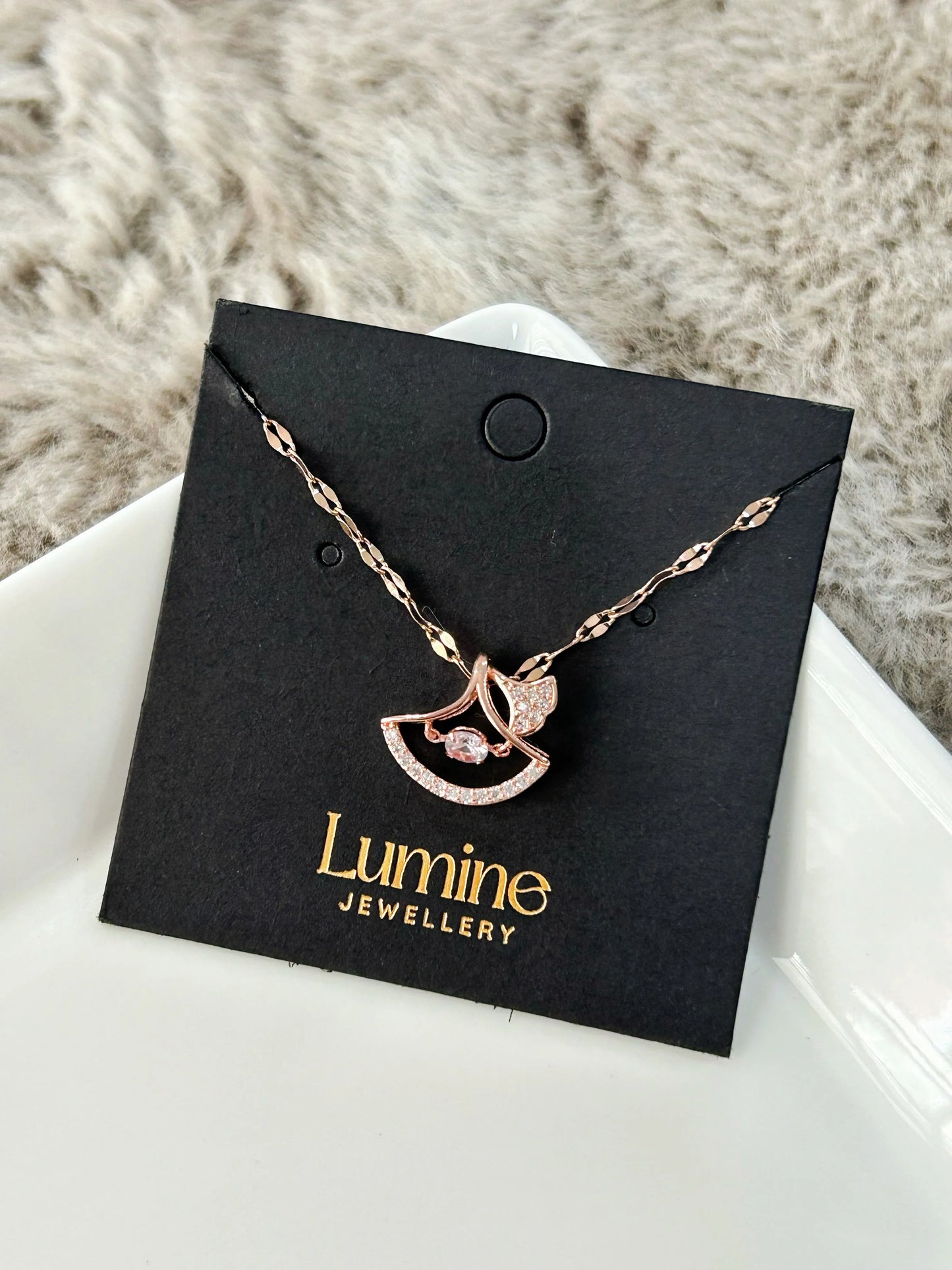 Rose Gold Diamond Ginkgo Necklace