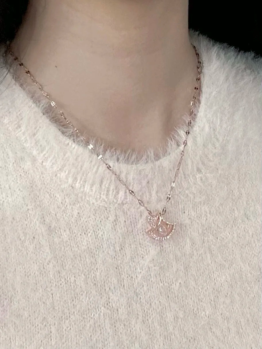 Rose Gold Diamond Ginkgo Necklace