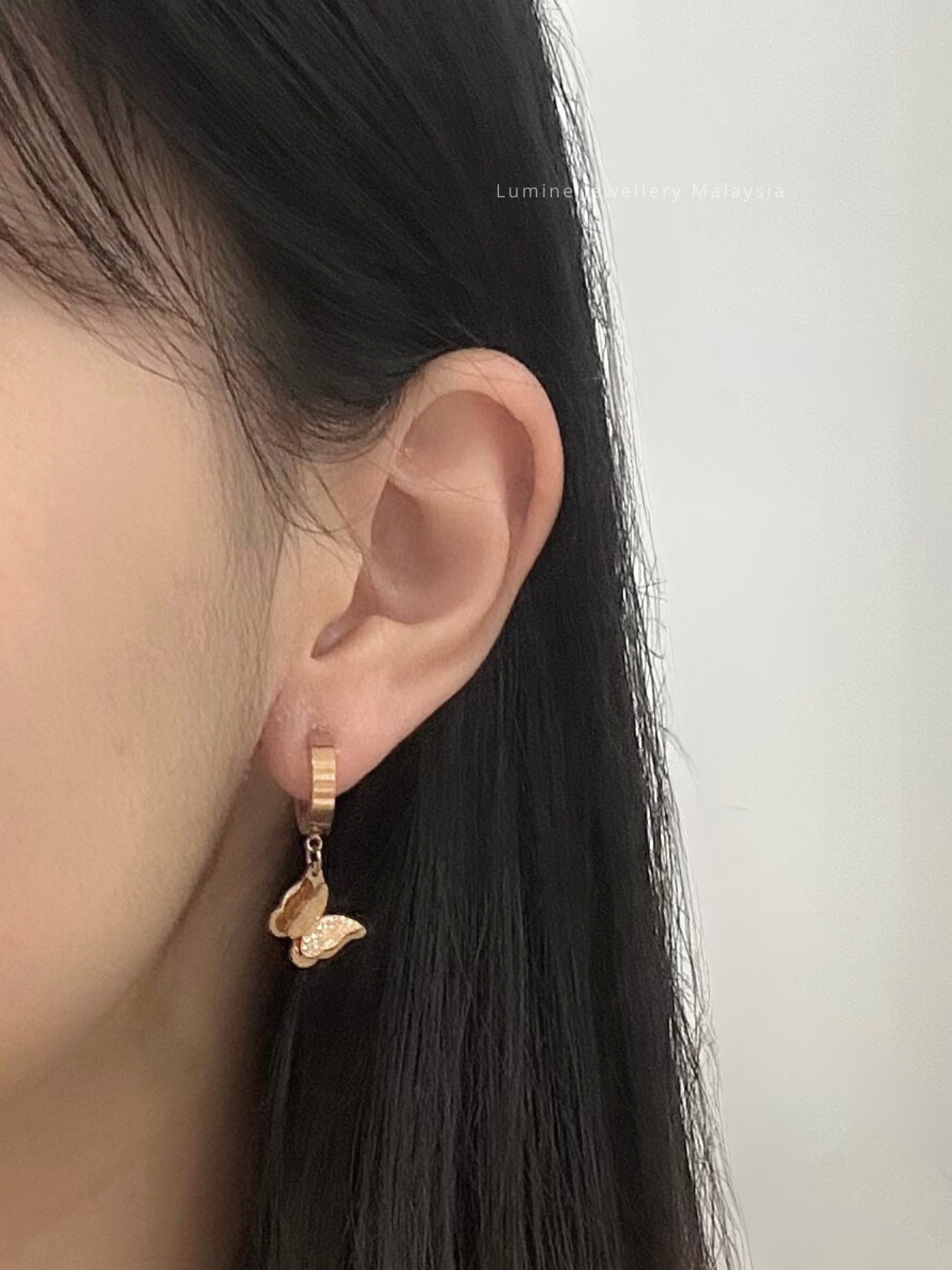 Rose Gold Flying Butterfly Earrings