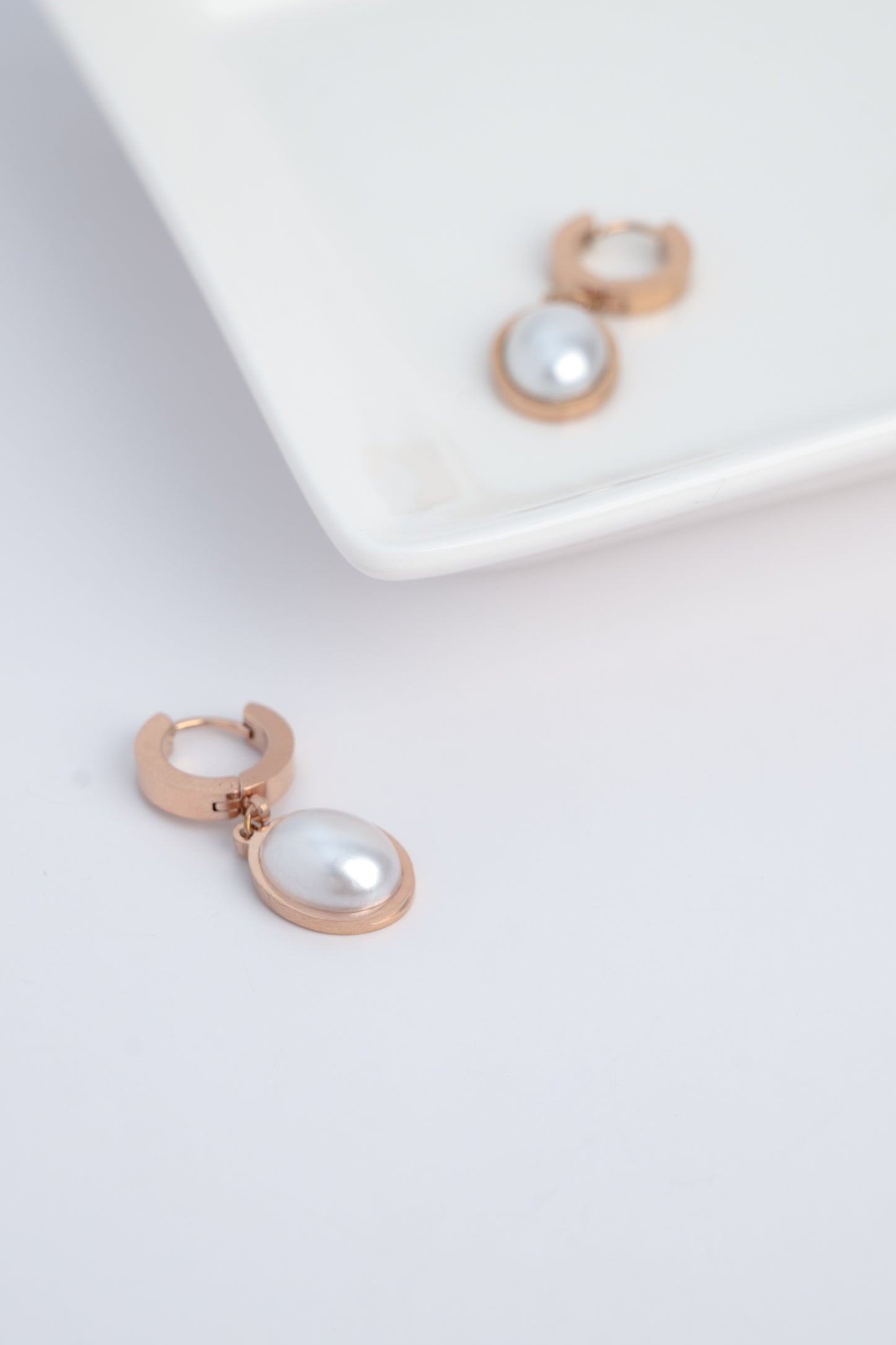Rose Gold Half Pearl Earrings
