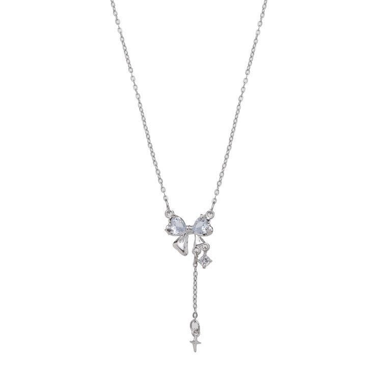 Zirconia Tassel Bow Necklace