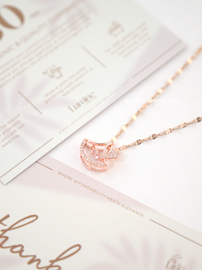 Rose Gold Diamond Ginkgo Necklace