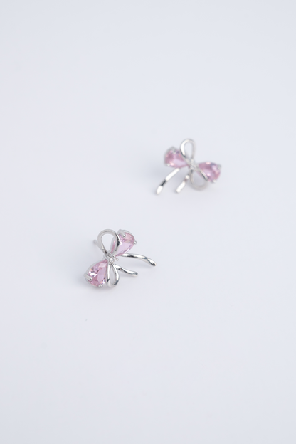 Glimmering Pink Bowknot Earrings