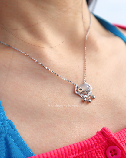 White Chalcedony Peace Lock Necklace